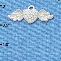 C3156 ctlf - Clear Swarovski Crystal Heart with Silver Textured Wings - Silver Charm (2 per package)