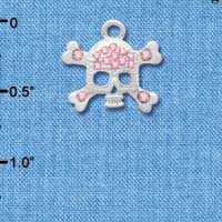 C3160 - Silver Skull and Crossbones with Pink Swarovski Crystals - Silver Charm (2 per package)