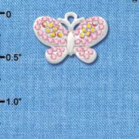 C3171 ctlf - Pink Swarovski Crystal Butterfly with Pink AB Accents - Silver Charm (2 per package)