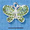 C3172 - Peridot Green Swarovski Crystal Butterfly with Peridot AB Accents - Silver Charm (2 per package)