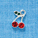 C3173 - Mini Red Swarovski Crystal Cherries - Silver Charm (6 per package)