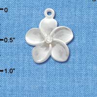C3263 - Large Silver Plumeria Flower with Swarovski Crystal Accent- Silver Charm (6 charms per package)