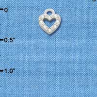 C3290 - Mini Clear Swarovski Crystal Heart  - Silver Charm ( 6 charms per package)