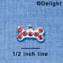 C3297 - Medium Pink Swarovski Crystal Dog Bone - Silver Charm (2 per package)