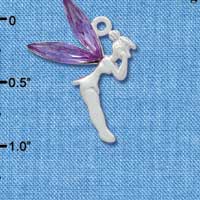 C3311 - Large Silver Fairy with Purple Resin Wings - Silver Charm (6 charms per package)