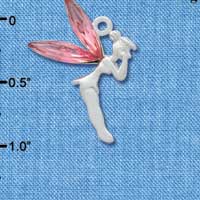 C3312 - Large Silver Fairy with Pink Resin Wings - Silver Charm (6 charms per package)