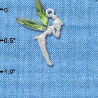 C3313 - Large Silver Fairy with Peridot Green Resin Wings - Silver Charm (6 charms per package)