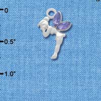 C3326* - Small Silver Fairy with Purple Resin Wings - Silver Charm (left and right) (6 charms per package)