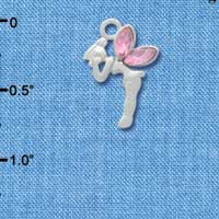 C3327* - Small Silver Fairy with Pink Resin Wings - Silver Charm (left and right) (6 charms per package)