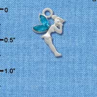 C3329* - Small Silver Fairy with Blue Resin Wings - Silver Charm (left and right) (6 charms per package)