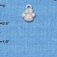 C3341 - Mini Silver Paw with Clear Swarovski Crystals - Silver Charm (6 charms per package)