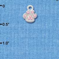 C3342 - Mini Silver Paw with Pink Swarovski Crystals - Silver Charm (6 charms per package)