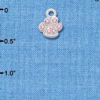 C3342 - Mini Silver Paw with Pink Swarovski Crystals - Silver Charm (6 charms per package)