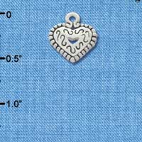 C3350+ - Mini Antiqued Silver Heart with Swirls and Beaded Border - 2 Sided - Silver Charm (6 charms per package)