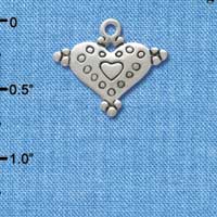 C3351+ - Large Antiqued Silver Heart with Dots - 2 Sided - Silver Charm (6 charms per package)