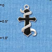 C3358 - Black Enamel Cross with Silver Banner - Silver Charm (6 charms per package)