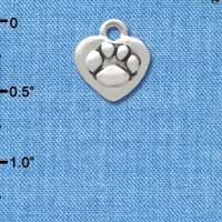 C3368+ - Mini Silver Heart with Paw - 2 Sided - Silver Charm (6 charms per package)