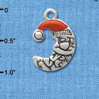 C3372+ - Small Crescent Moon Santa - 2 Sided - Silver Charm (6 charms per package)