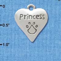 C3374 - Heart Princess Paw - Silver Charm (6 charms per package)