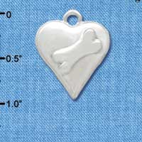 C3375 - Silver Heart with Raised Dog Bone - Silver Charm (6 charms per package)