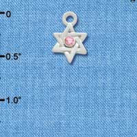 C3382 - Mini Silver Star of David with Pink Swarovski Crystal - Silver Charm (6 charms per package)