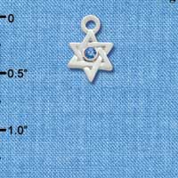 C3384 - Mini Silver Star of David with Blue Swarovski Crystal - Silver Charm (6 charms per package)