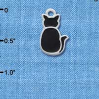 C3453 tlf - Large 2-D Black Cat Back - Im. Rhodium Charm