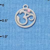 C3474 tlf - Silver Om in Circle with Pink Swarovski Crystal - Im. Rhodium charm