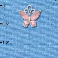C3491 tlf - Butterfly with Frosted Pink Resin Wings & Pink Swarovski Crystals - Im. Rhodium Charm (2 per package)
