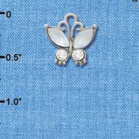 C3492 tlf - Butterfly with Frosted White Resin Wings & Clear Swarovski Crystals - Im. Rhodium Charm (2 per package)