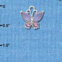 C3493 tlf - Butterfly with Frosted Purple Resin Wings & Purple Swarovski Crystals - Im. Rhodium Charm (2 per package)