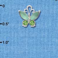 C3494 tlf - Butterfly with Frosted Green Resin Wings & Peridot Swarovski Crystals - Im. Rhodium Charm (2 per package)