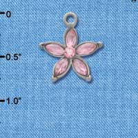 C3496 tlf - Flower with Pink Resin Petals and Pink Swarovski Crystal - Silver Charm