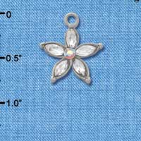 C3497 tlf - Flower with Clear Resin Petals and Clear Swarovski Crystal - Silver Charm