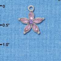 C3498-PINK tlf - Flower with Pink Resin Petals and Purple Swarovski Crystal - Silver Charm