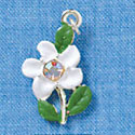 C3501 tlf - 2-D White Enamel Flower with Clear AB Swarovski Crystal - Silver Charm