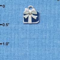 C3506 tlf - Small Blue Enamel Present - Silver Charm