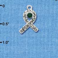 C3510 tlf - Silver Scroll Ribbon with Emerald Green Swarovski Crystal - Silver Charm