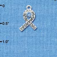 C3511 tlf - Silver Scroll Ribbon with Light Blue Swarovski Crystal - Silver Charm