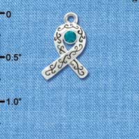 C3512 tlf - Silver Scroll Ribbon with Teal Swarovski Crystal - Silver Charm