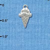 C3515 tlf - Silver Ice Cream Cone - 3-D - Silver Charm