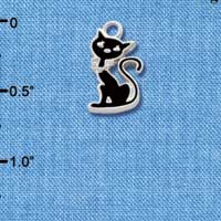 C3537 tlf - Black Sitting Cat - Silver Charm