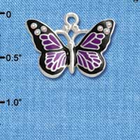 C3548 tlf - Large Purple Butterfly with 6 AB Swarovski Crystals - Silver Charm