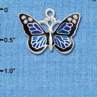 C3549 tlf - Large Blue Butterfly with 6 AB Swarovski Crystals - Silver Charm