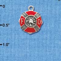 C3560 tlf - Red Enamel Fire Department Medallion - Silver Charm