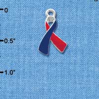 C3644 tlf - Red & Blue Awareness Ribbon - Silver Charm (6 per package)