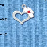 C3646 tlf - Open Heart with Nurse Hat - Silver Charm (6 per package)