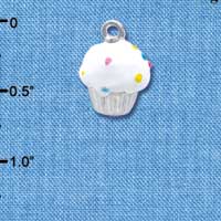 C3656 tlf - 3-D White Cupcake with Sprinkles - Silver Charm (2 per package)