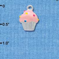 C3657 tlf - 3-D Pink Cupcake with Sprinkles - Silver Charm (2 per package)