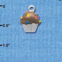 C3658 tlf - 3-D Chocolate Cupcake with Sprinkles - Silver Charm (2 per package)